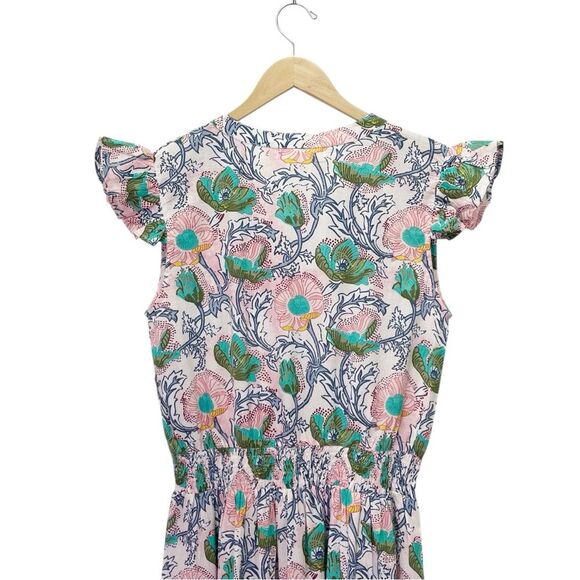 NWT Bindu Anika Dress Pink Multi Floral Ruffle Sleeve Maxi Boho Resort Sz Medium - Picture 8 of 15